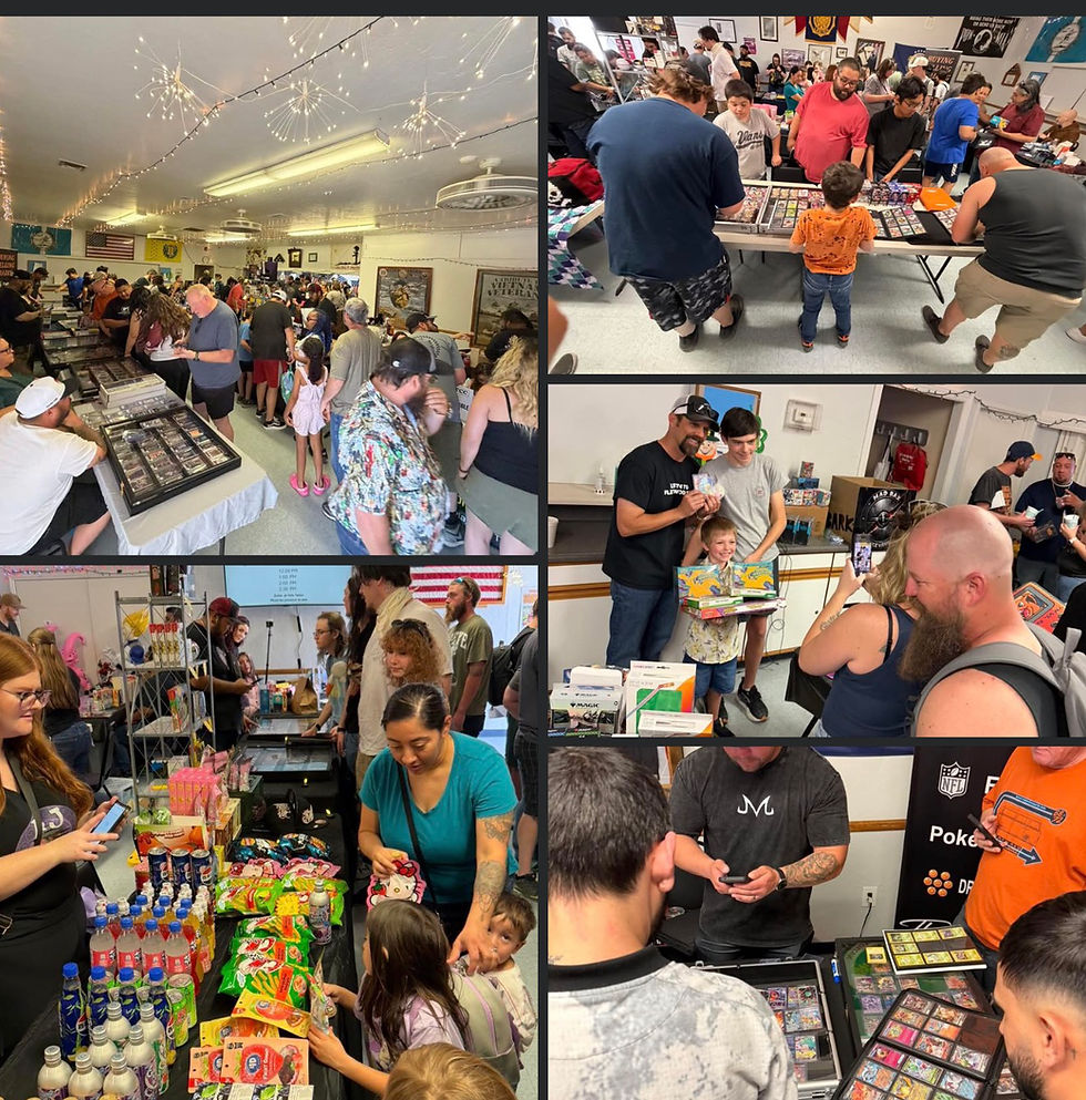 Families, collectors, and community members participating in a local trading card event aligned with Good Game Family’s mission of connection and positive gaming culture.